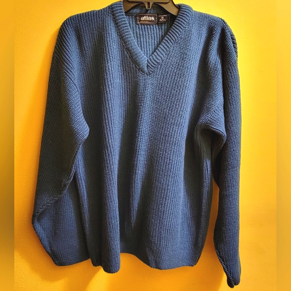 Atlas slate blue colored V-neck sweater top